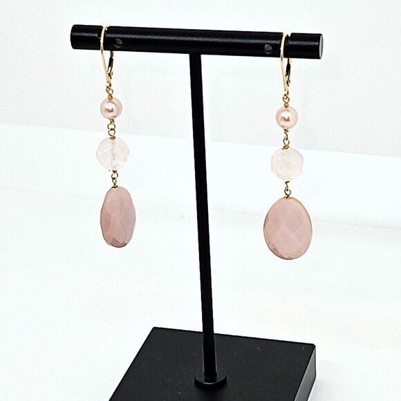 Macy's 14K Quartz Briol Pink Drop Earrings - Picture 4 of 9